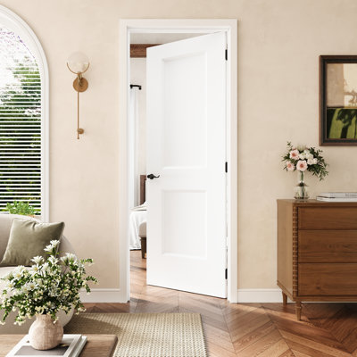 Porte intérieure pré-suspendue à 2 panneaux 28 po x 80 po avec charnières noires, finition blanche et peinturable, durable et imperméable, combinaison pour la lessive, portes de placard, portes de pièce, droite
