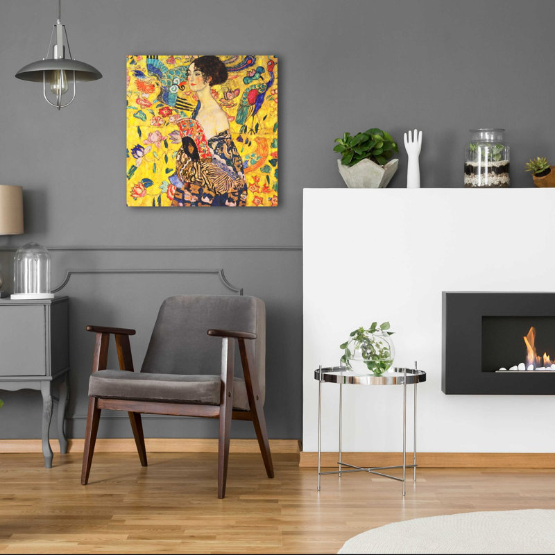 «Woman with Fan» par Gustav Klimt, art mural en verre acrylique, H 24 po x l 24 po x P 0,2 po