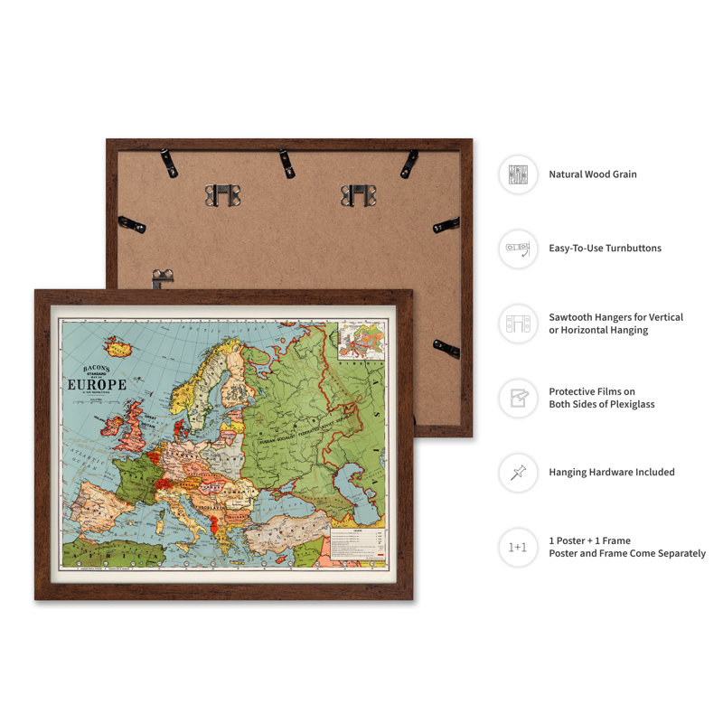 Carte standard européenne du bacon, Poster, 08"H x 10"W, Brown Framed