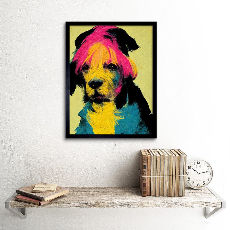 Pop Art Dog Bright Pink Yellow Blue Painted - Single Picture Frame Print
