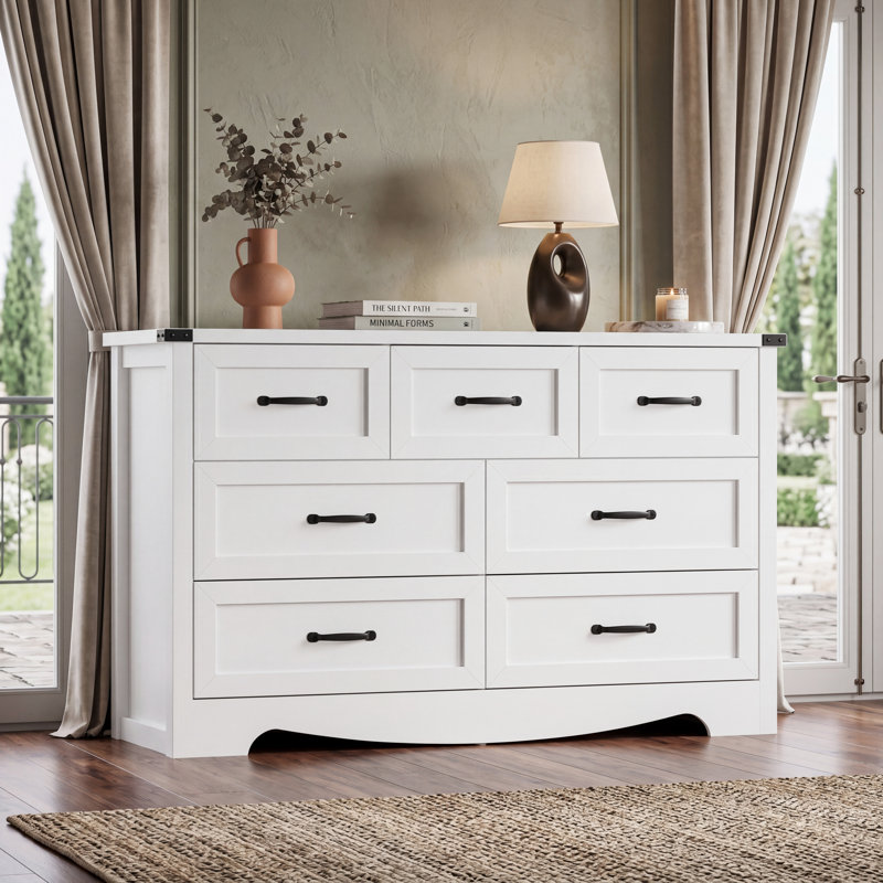 Rustic 7 Drawer Dresser, White