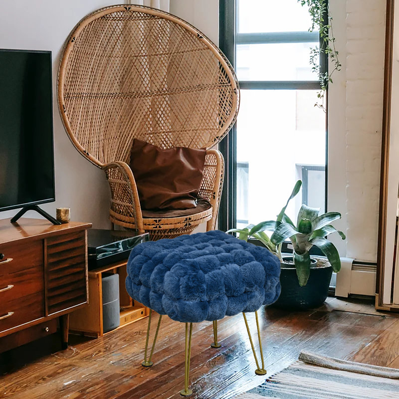 Aislee Upholstered Ottoman, Dark Blue 100% Polyester