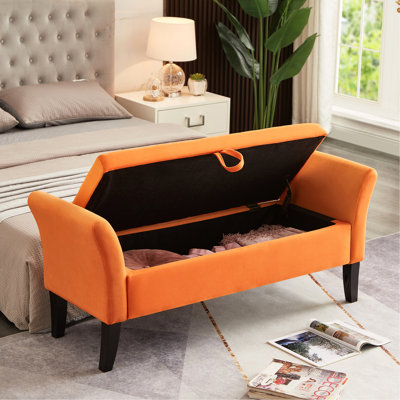 Banc de rangement en velours orange 51,5 po pour chambre à coucher - Améliorez votre organisation