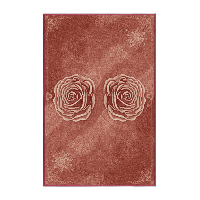Soft Plush Ferrier Valentines Modern & Contemporary Abstract Area Rug in Brown – Rose Binding, 8x10