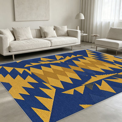 Tapis d'escalier bleu marine, jaune moutarde et jaune natif - facile à nettoyer, lavable à la machine, doux et confortable; convient aux tapis de porte, aux cuisines, aux salons, aux chambres à coucher, aux couloirs et aux buanderies. Tapis facile à nettoyer et durable pour la décoration intérieure.