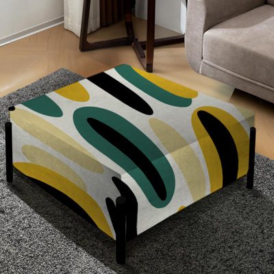 Motif ovale rayé jaune et vert - Grand repose-pieds carré rayé