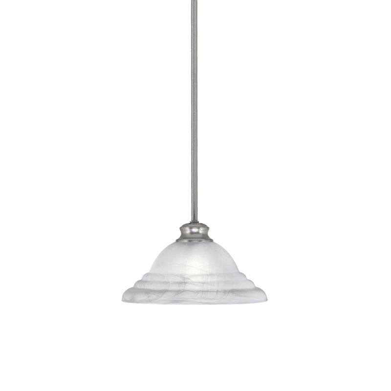 Luminaire suspendu suspendu avec tige en verre blanc albâtre de 12 po, Nickel brossé