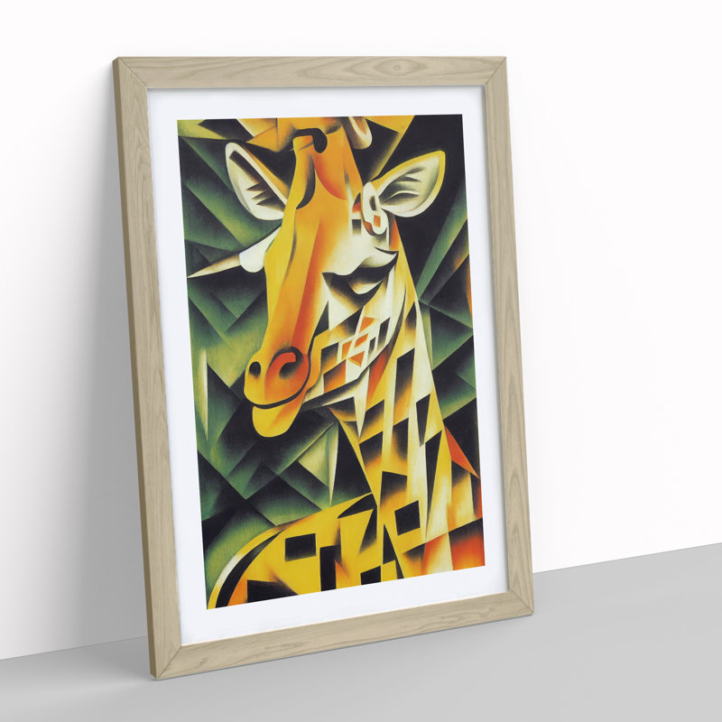 Smiling Giraffe - Framed Print, 64cm H x 46cm W x 2cm D, Oak Framed