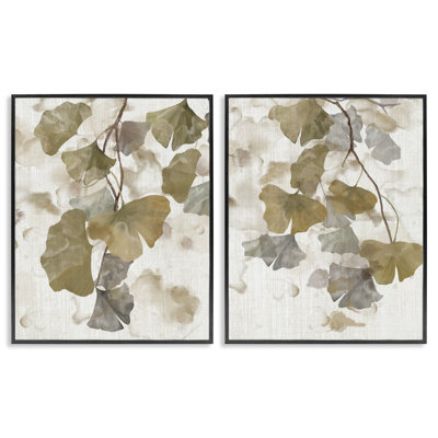 A2-662-Framed " Rustic Gingko Leaves " by Nan 2 - Pieces