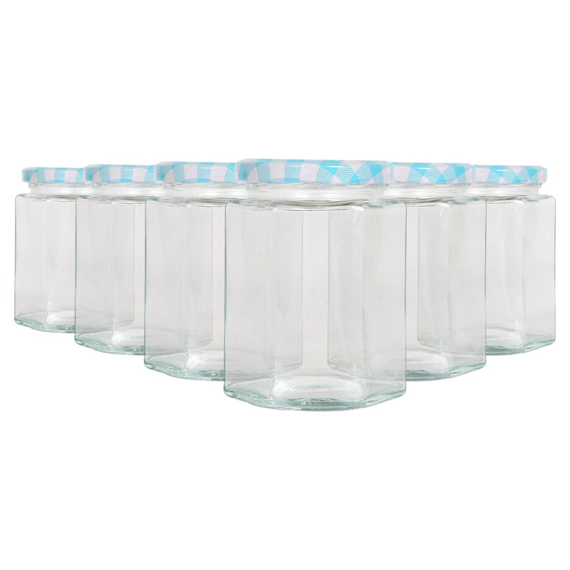 Argon Tableware Hexagonal Glass Jam Jars with Screw, Blue, 6
