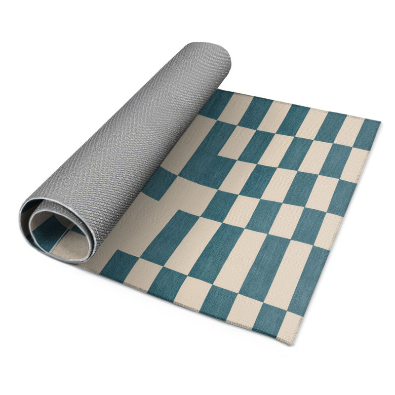 Checkered Beige Indoor and Outdoor Area Rug, Rectangle 9' x 12'