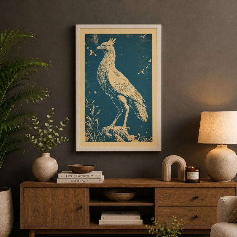 Nocturnal Crane Japandi - Wrapped Canvas, Sage Border, 30x20 - 76.2 x 50.8 cm