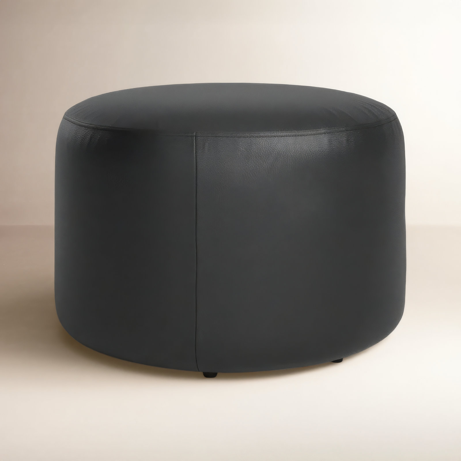 Danva 24" Genuine Leather Ottoman, Impression Black Genuine Leather