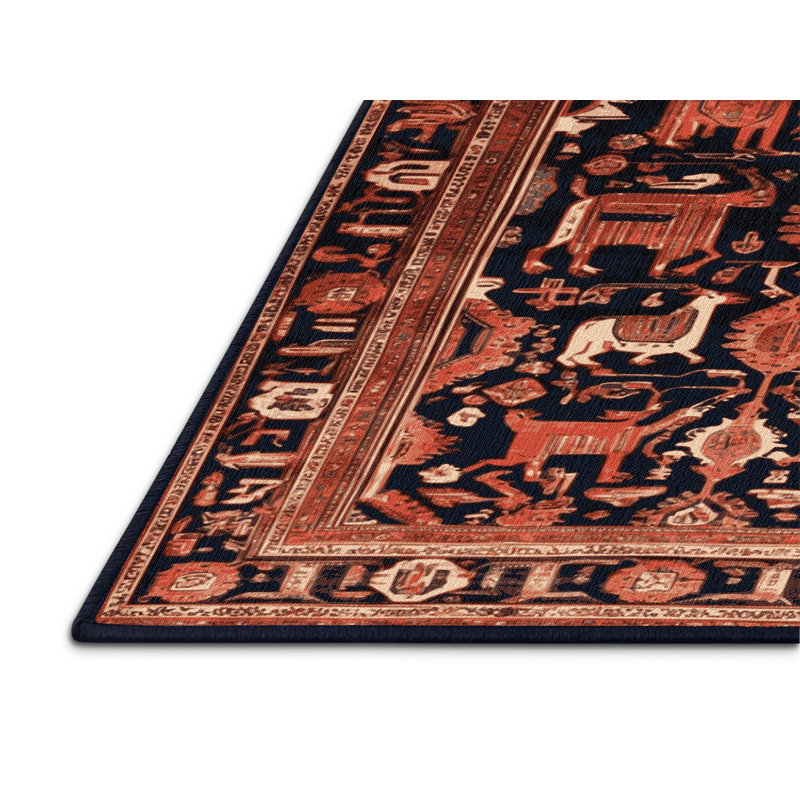 Tapis persan noir lavable à la machine, Rectangle 7 pi x 9 pi