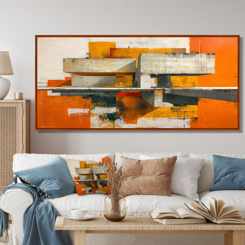 Concettino - art mural abstrait pour le salon, 12" H x 20" W, Gold Floater Framed