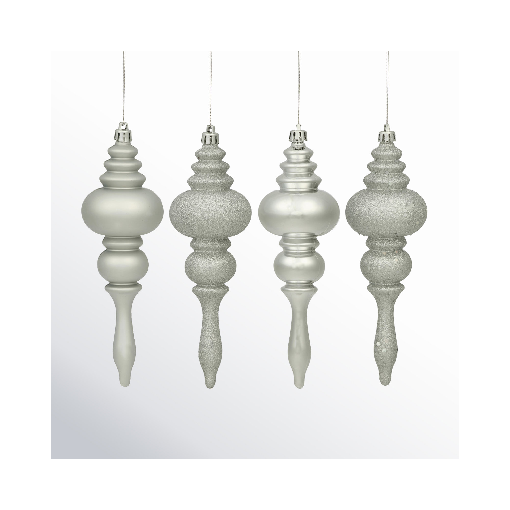 7" Finial Ornament 8/Pk, Silver Splendor