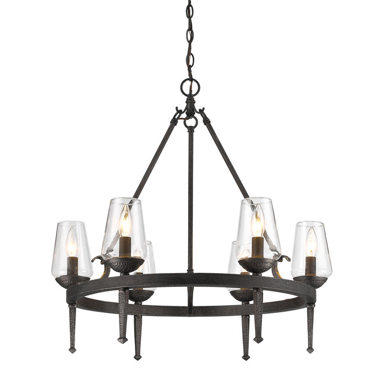 Wooler 6 - Light Dimmable Wagon Wheel Chandelier