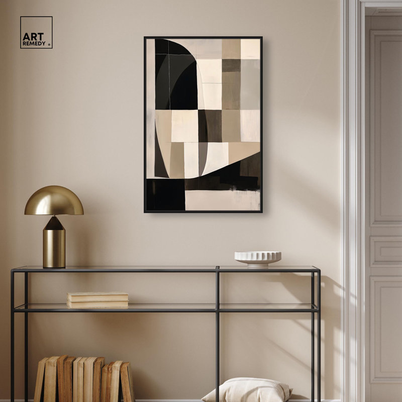 Abstrait géométrique sur toile Modern Shapes II par Art Remedy, H 31 po x l 21 po, Cadre flottant noir