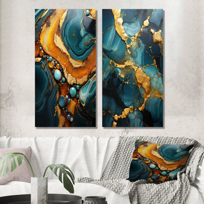 Or et agate verte topaze granit I - ensemble de 2 reproductions d'art abstrait
