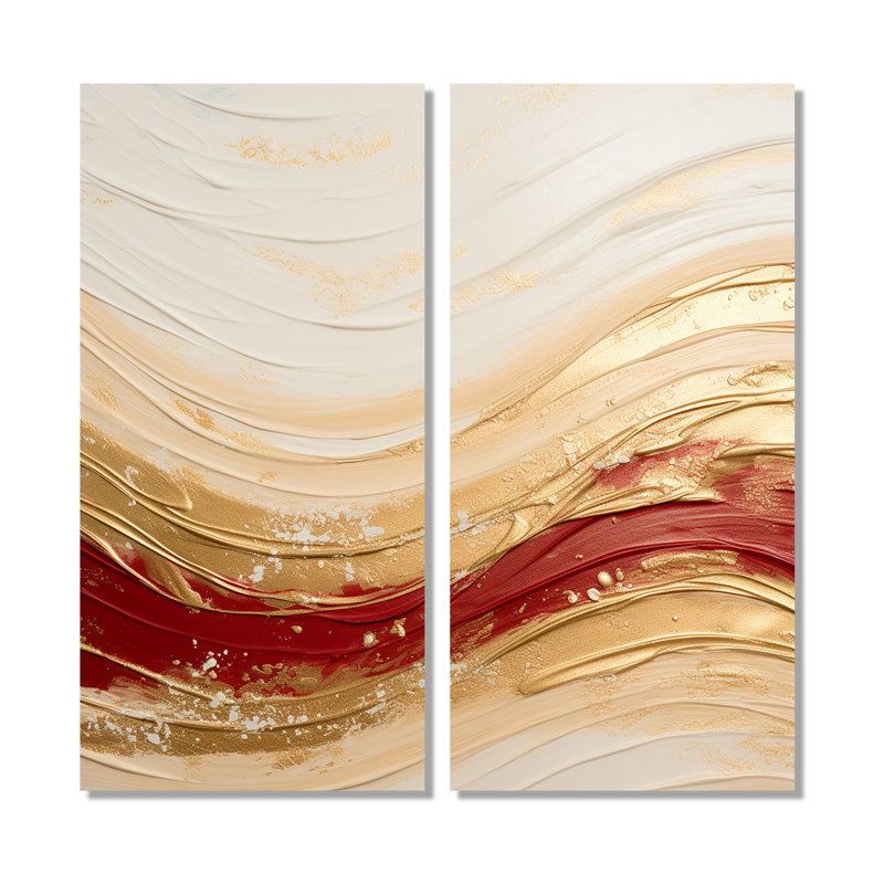 Fusion de vagues douces dorées et rouges - Art mural doré, 20" H x 24" W, Wrapped Canvas, Does Not Apply