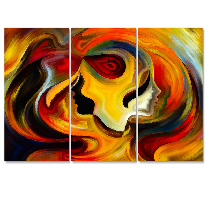 «Red Yellow and Orange Inner Reflections», 3 pièces sur toile tendue, H 28 po x l 36 po x P 1 po