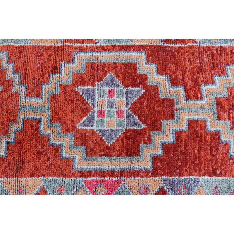 Tapis de couloir rétro Anatolian Herki avec frange orange pour couloir