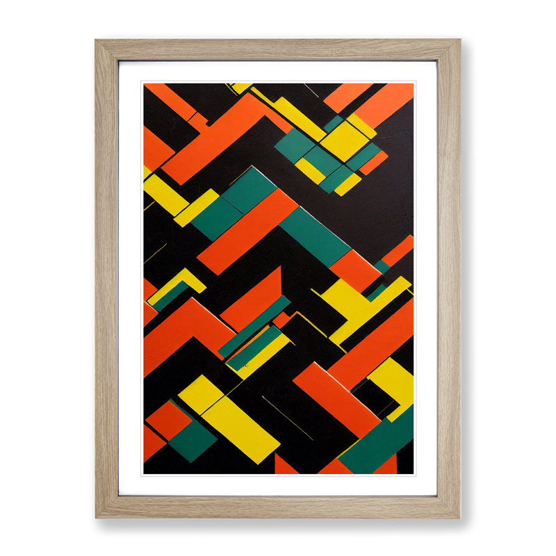 Bauhaus Abstract Art No.5 - Single Picture Frame Print, 64cm H x 46cm W x 2cm D, Oak Framed