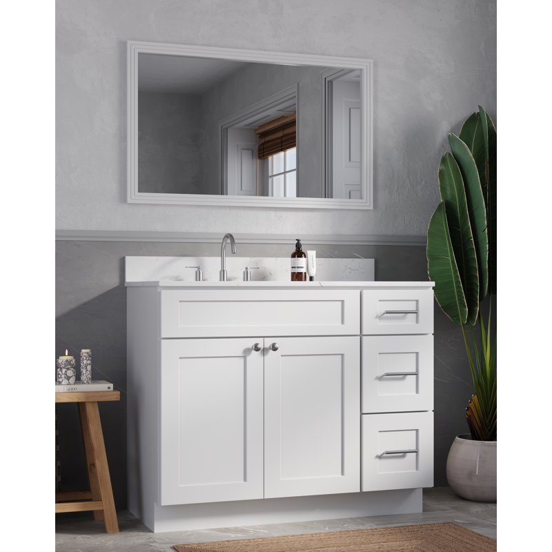 Disar 43'' Single Bathroom Vanity with Quartz Top, White, Left