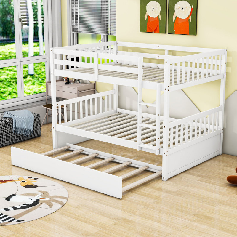 Full Over Full Bunk Bed With Twin Trundle, White