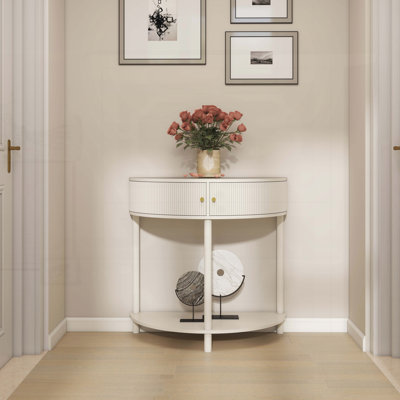 Console demi-lune artisanale avec motif blanc