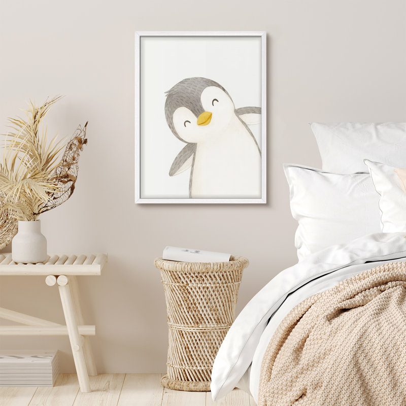 Mignon pingouin, reproduction d'art adorable, encadrée, H 16 po x l 12 po, Blanc