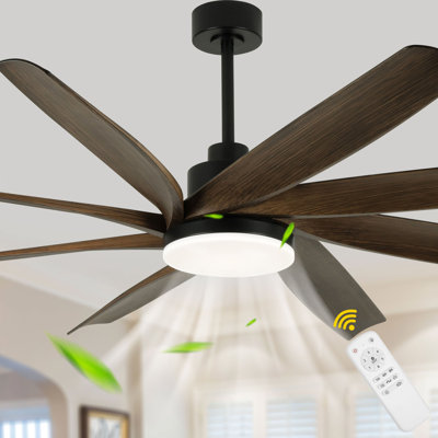 72" Modern Farmhouse Extra Large Ceiling Fan with LED Lights and Remote, 6-Speed DC Motor 8 Blades Black Ceiling Fan for Large Room