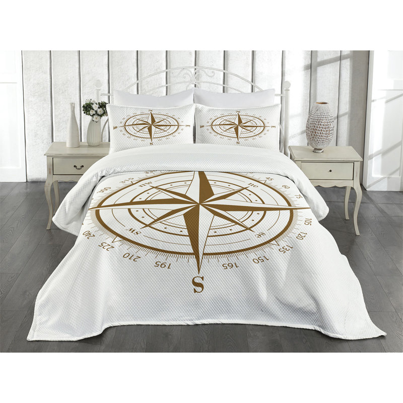 Ambesonne Compass Bedspread Set Brown Detailed Brown, King Bedspread + 2 Standard Shams