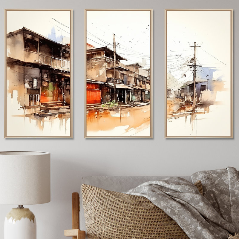 Art urbain, sérénité urbaine en Chine, Cadre flottant brun, H 40 po x l 61 po