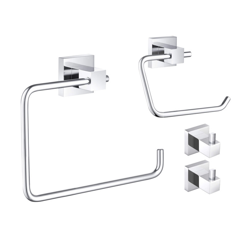 Cube 4 - Piece Bathroom Hardware Set, Chrome