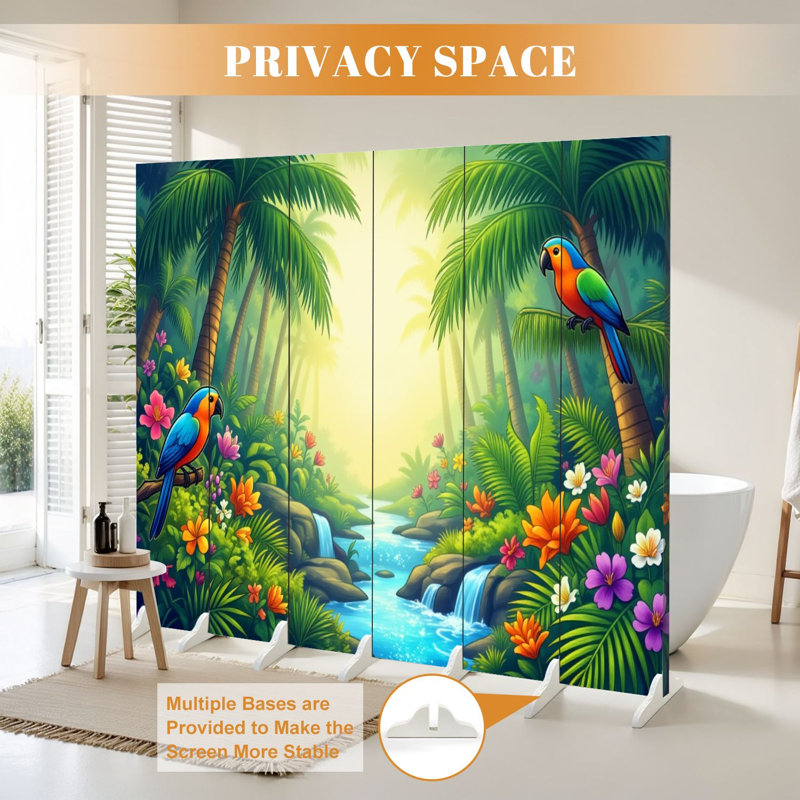 6 panneaux paravents pliables Paravents multicolores Jungle tropicale colorée Cascade d'écrans Toile Séparateur de pièce Paravent de protection autoportant Cloison d'intimité
