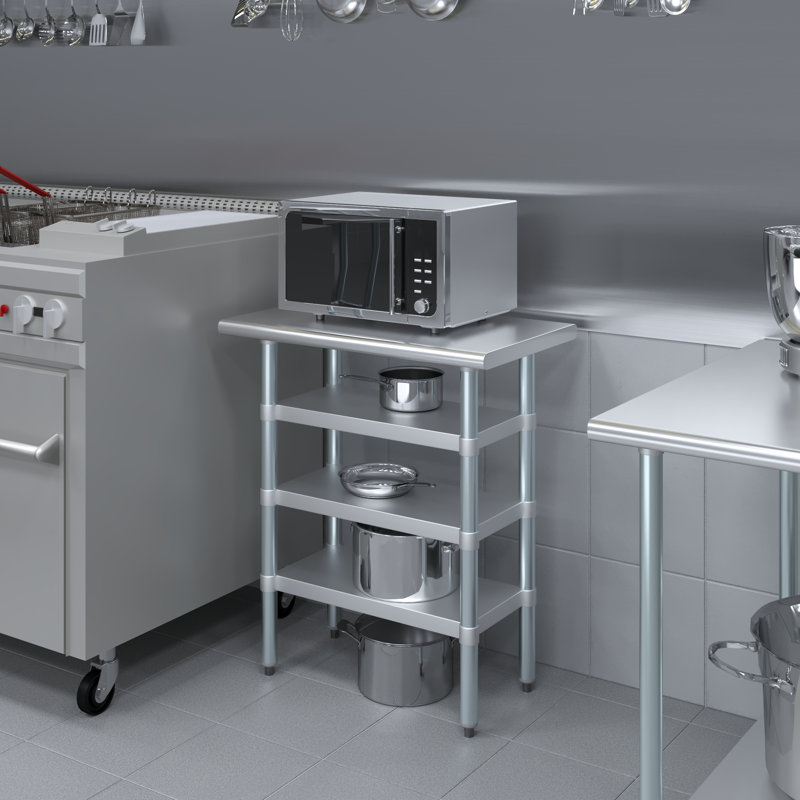 18 po X 30 po Table en acier inoxydable avec trois tablettes inférieures, P 18 po x L 30 po x H 35 po