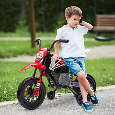 Vélo électrique pour enfants avec pédale de torsion QAB, moto électrique 12 V, vélo électrique pour tout-petits avec roues d'entraînement, suspension arrière et musique pour les enfants de 3 à 6 ans, rouge