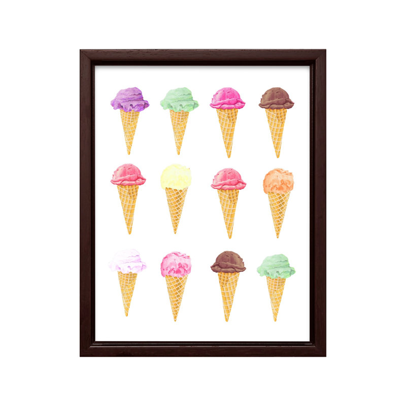 Différentes saveurs de crème glacée, H 12 po x l 16 po, Canevas, Encadrement brun