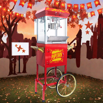 8oz Popcorn Machine with Cart and Stainless Steel Kettle
