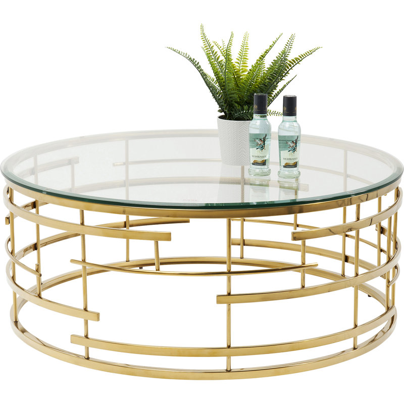Jupiter Frame Coffee Table, 45 cm H x 100 cm W x 100 cm L, Gold, Clear