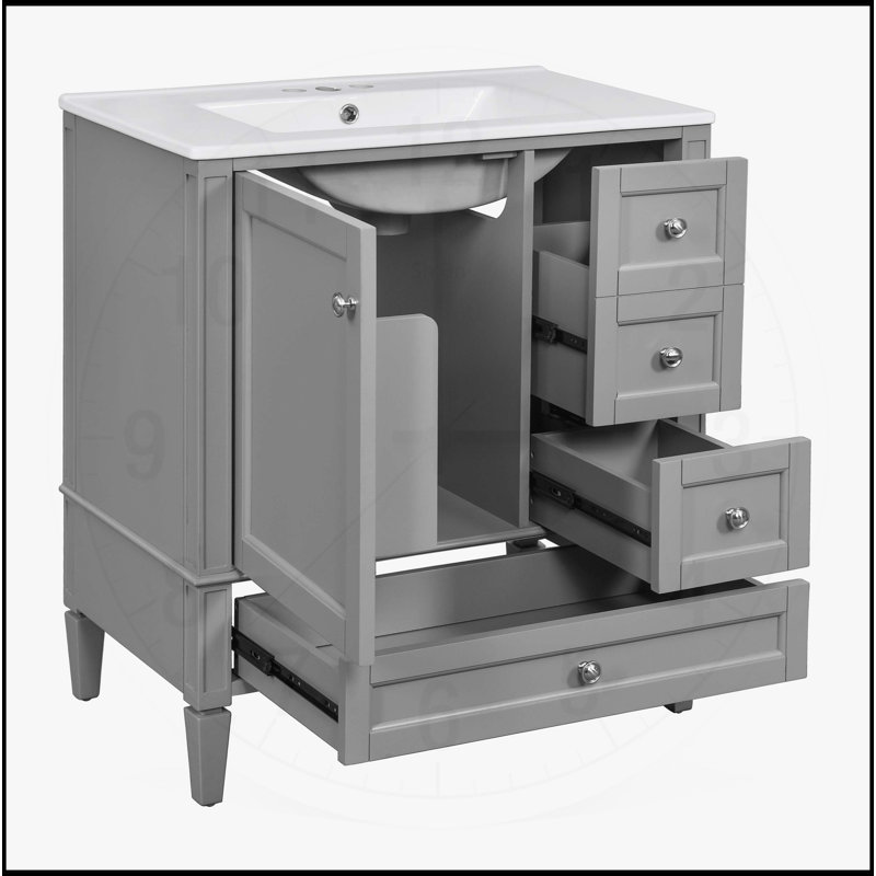 Meuble-lavabo 30 po avec lavabo en céramique, Gris