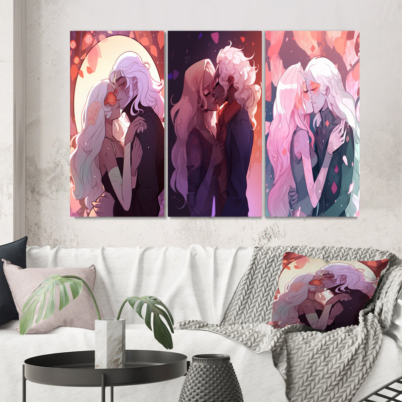 "Young Love Couple Couple Embrasser" 3 - pièces sur, Toile tendue, H 28 po x l 36 po