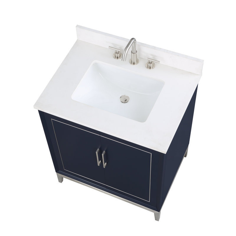 Gracie 30'' W Single Vanity, Pacific Blue, Satin Brass, White Quartz
