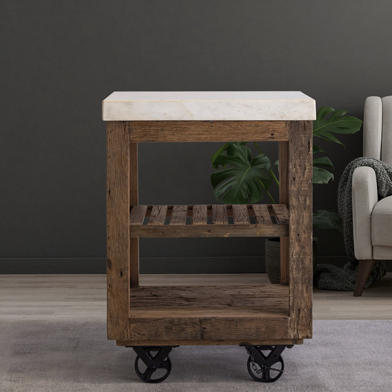 Sm Wooden Kitchen Island On Wheels, 37" H x 26" L x 20" W