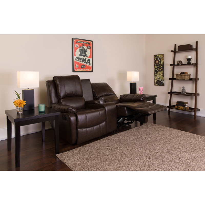 Aird 2-Seat Reclining Pillow Back LeatherSoft Theatre Seating Unit, Brown Faux Leather