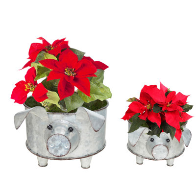 Galvanized Metal Pig Succulent Planter Farmhouse Pig Shaped Bowl Metal Pig Tray Rustic Decor Set Of 2