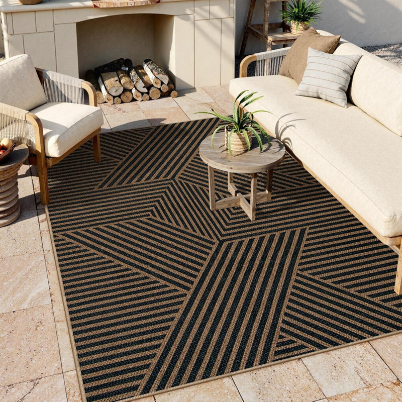 Black & Brown Geometric Stripe Rug 5 X 7 Ft, Office & Hallway