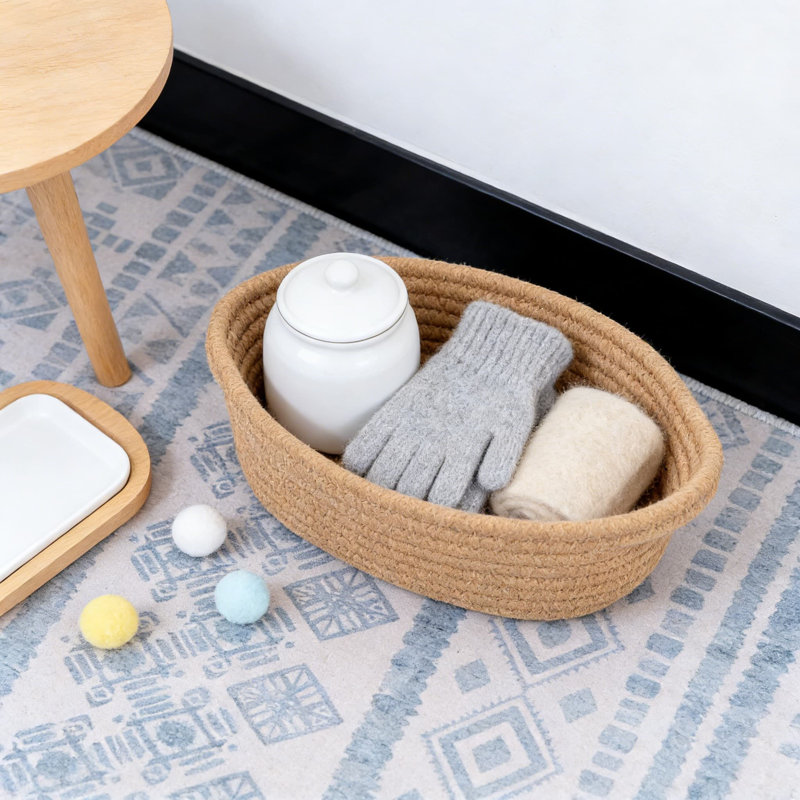 Ensemble de panier de rangement en corde de coton avec poignées, 5 paniers de rangement décoratifs pour la salle de bain, le placard, la tablette et l'organisation à la maison