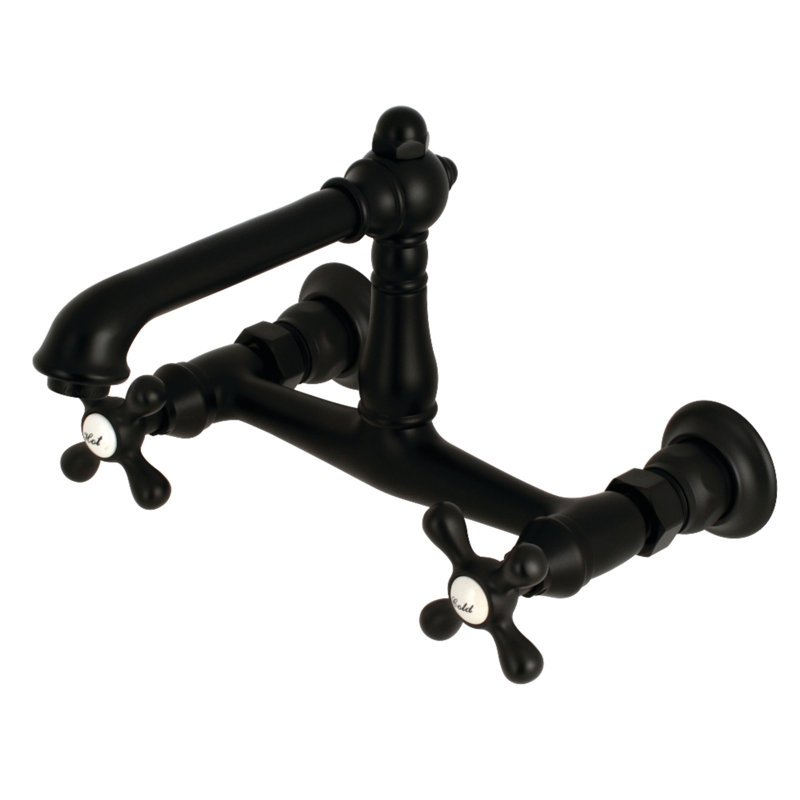 Kingston Brass English Country Two-Handle 2-Hole Wall Mount Bathroom Faucet, Matte Black